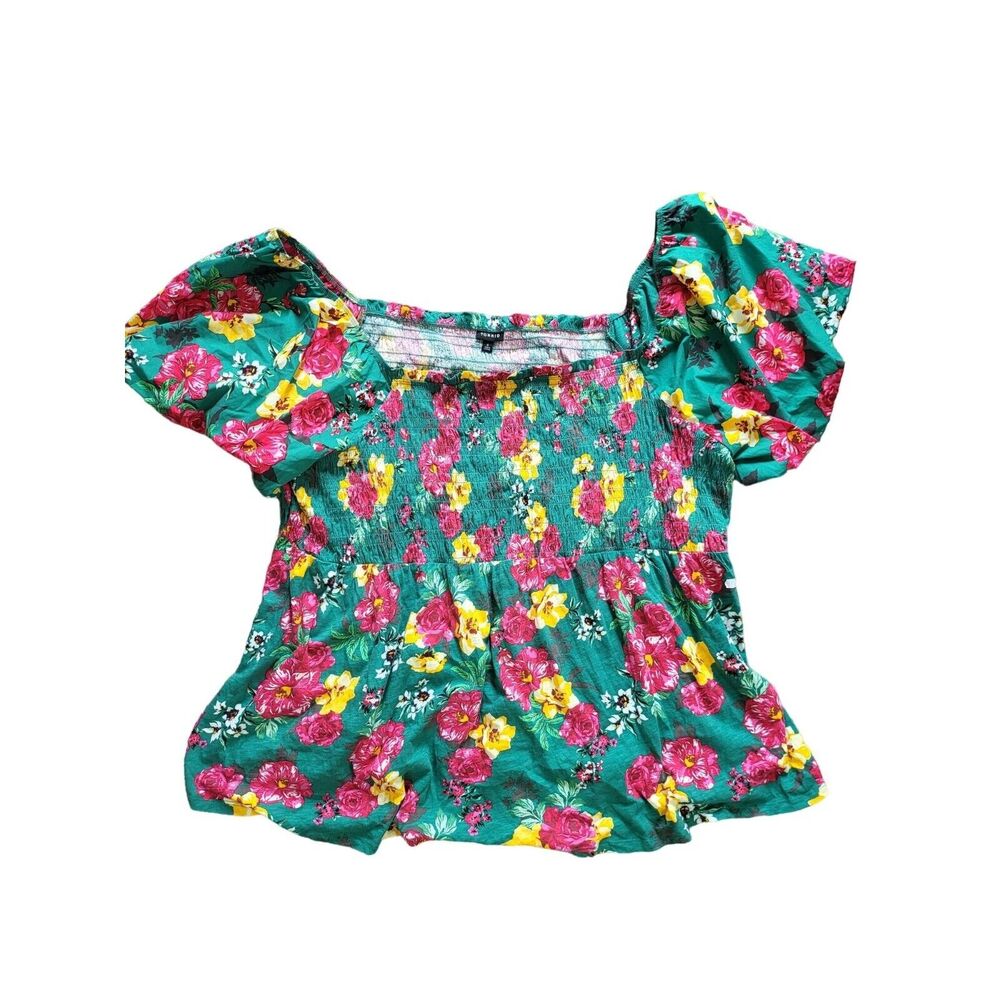 Torrid Blouse 6x Womens Plus Size‎ Green Floral Print Square Neck Cottage Core